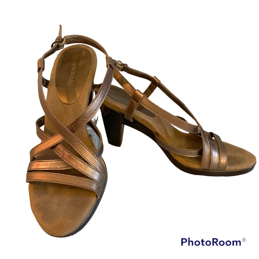 Aerosoles Women’s Metallic Bronze Leather Ventura Strappy High Heel Sandal 9.5